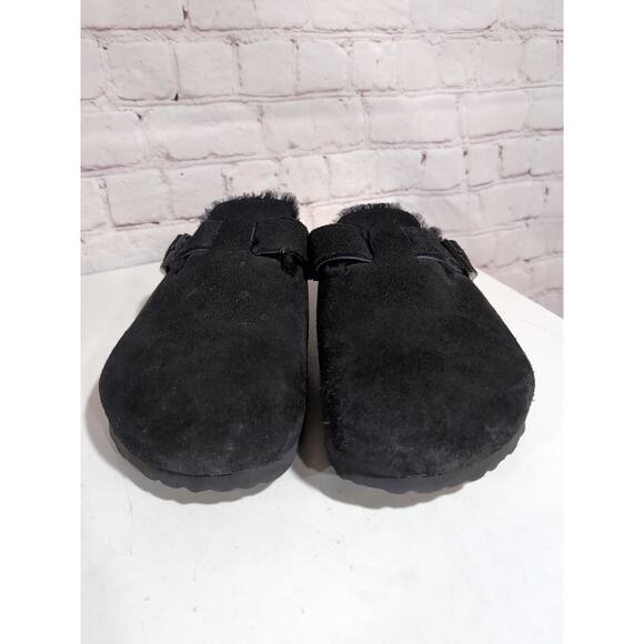 Birkenstock Boston Sz 10 Shearling Black Suede Shearling Lined Men\'s Clog Shoes